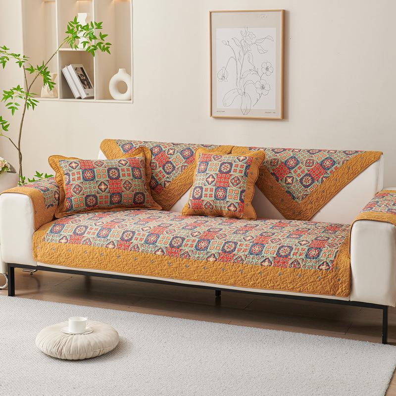 Pastoral Cotton Patchwork for All Seasons, Thickened Pure Cotton Cushion, Modern Non-slip Sofa Cushion, High-end Summer