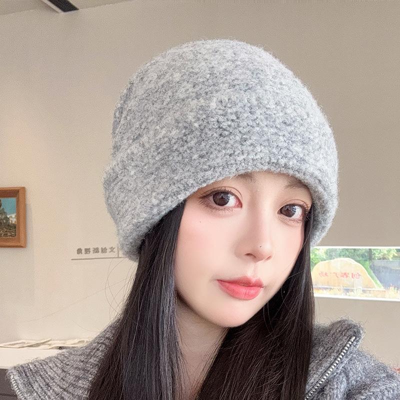 

Versatile pile hat Warm and thickened small pullover hat Casual cold-proof wool hat M（56-58cm）