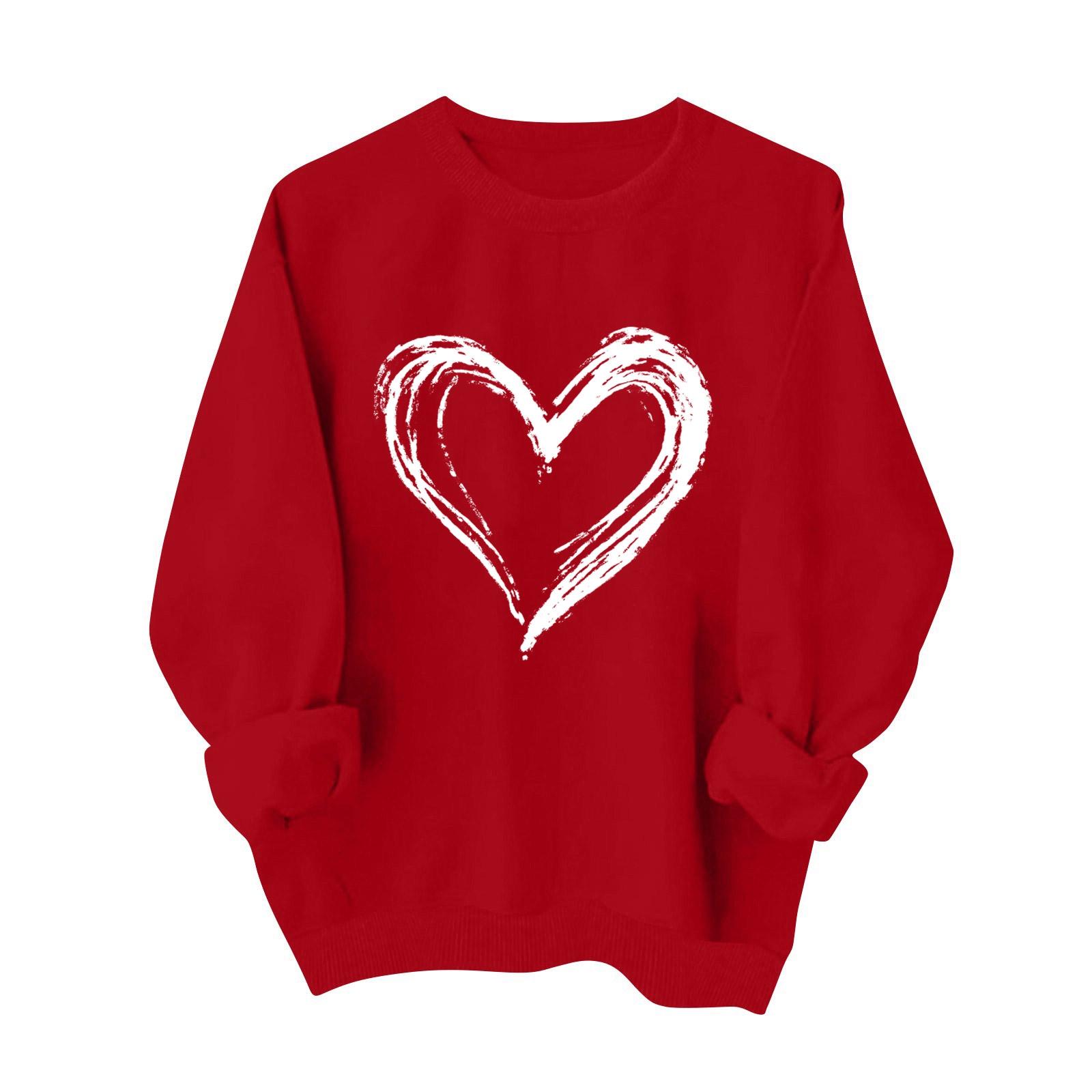 

Women s Fashionable Casual Long-Sleeved Valentine s Day Heart Print Pullover Sweatshirt XL арбуз красный
