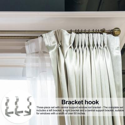 3 Stück/Set Vorhangstangenhalterungen Ohne Bohren Vorhangstangenhalter mit Mittelstütze Hochbelastbare Halterungen Passen für 2 Größen von Vorhangstangen für Verdunkelung