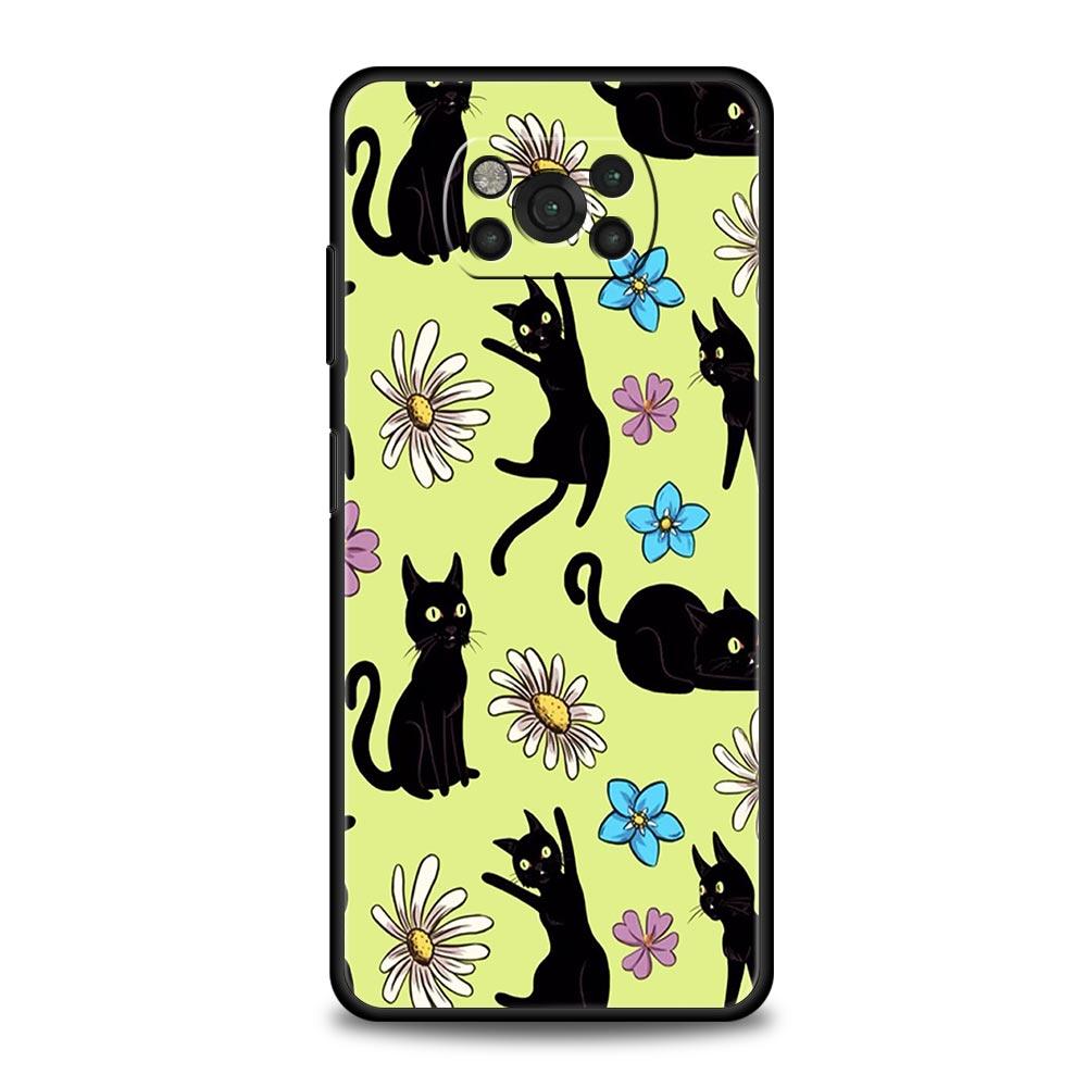 Black Cat Cartoon Cute Phone Case For For Xiaomi Poco X5 Pro X4 X3 NFC F5 Pro F4 F3 GT M5 M4 Pro 5G M3 C51 C50 C55 Soft Cover