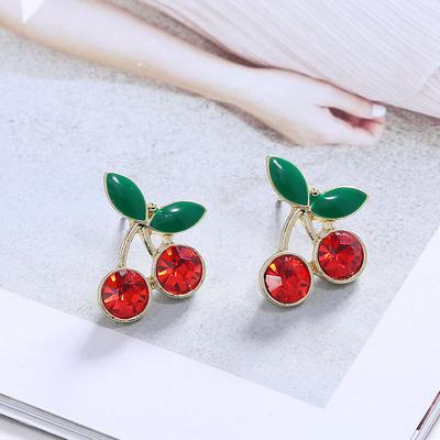 Sweet Cherry Earrings for Women Red Cherry Fruit Stud Earring Cute Girl Simple Exquisite Edition Luxury Designer Zircon