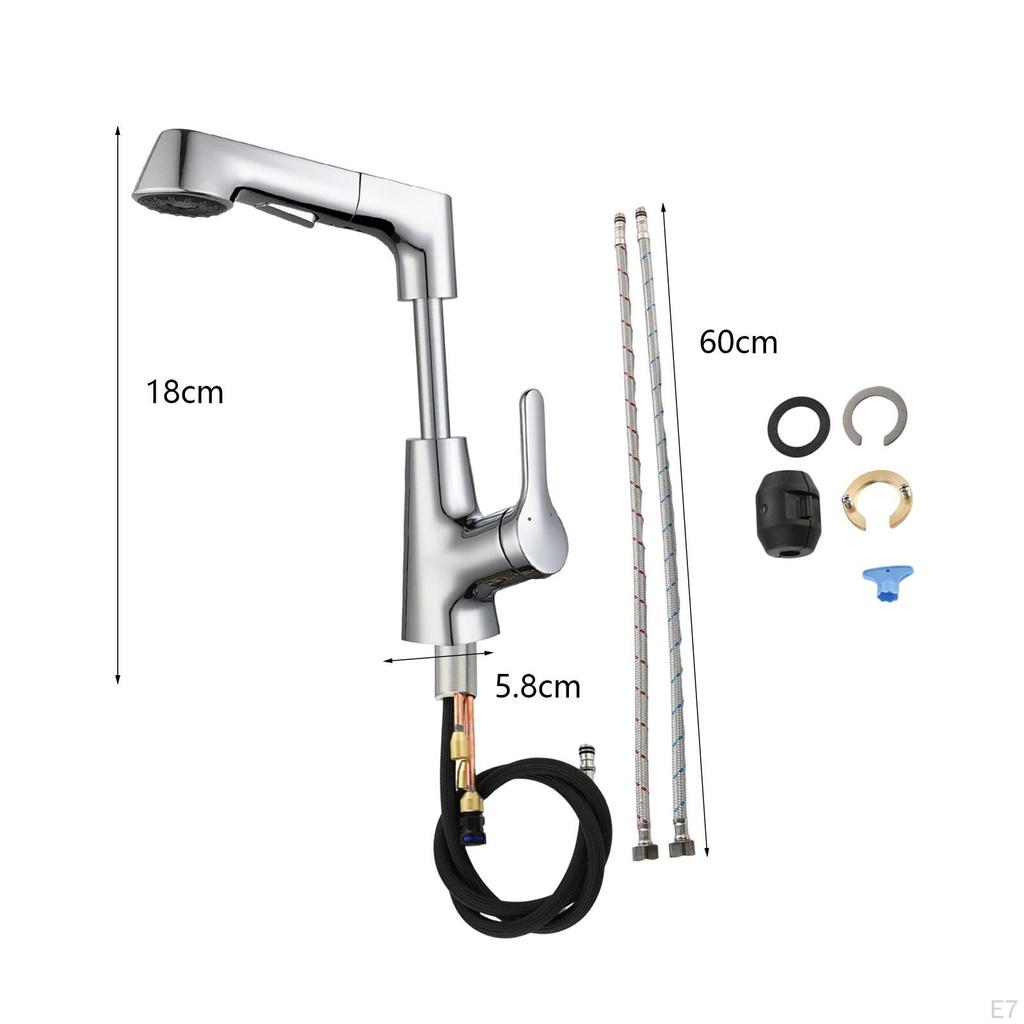 Bathroom Sink Faucet with Pull Out Sprayer Kitchen Flexible 2 Water Modes,