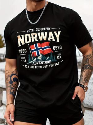 Tricou de Modă pentru Bărbați Adulți cu Imprimeu cu Steag Norvegian și Fiorduri 100% Bumbac Design Simplu Confortabil Moale Respirabil Versatil Străzi