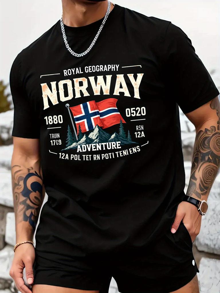Mens Adult Norwegian Flag Fjord Print 100 Cotton Fashion Tshirt Simple Design Comfortable Soft Breathable Versatile Streets