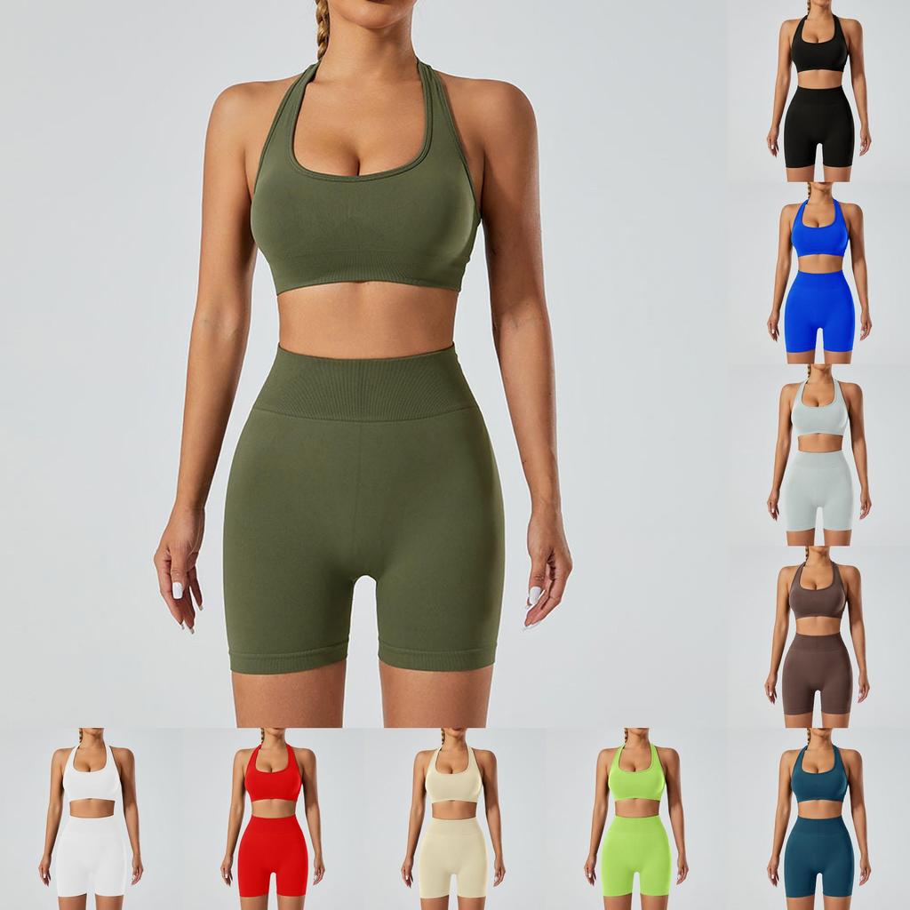 Yoga Outfit Women Seamless High Elastic Shorts Sports Bra Set With Moisture Wicking For Fitness And Running