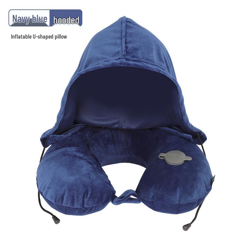 Custom Inflatable Hooded U-shaped Neck Pillow for Travel and Napping.