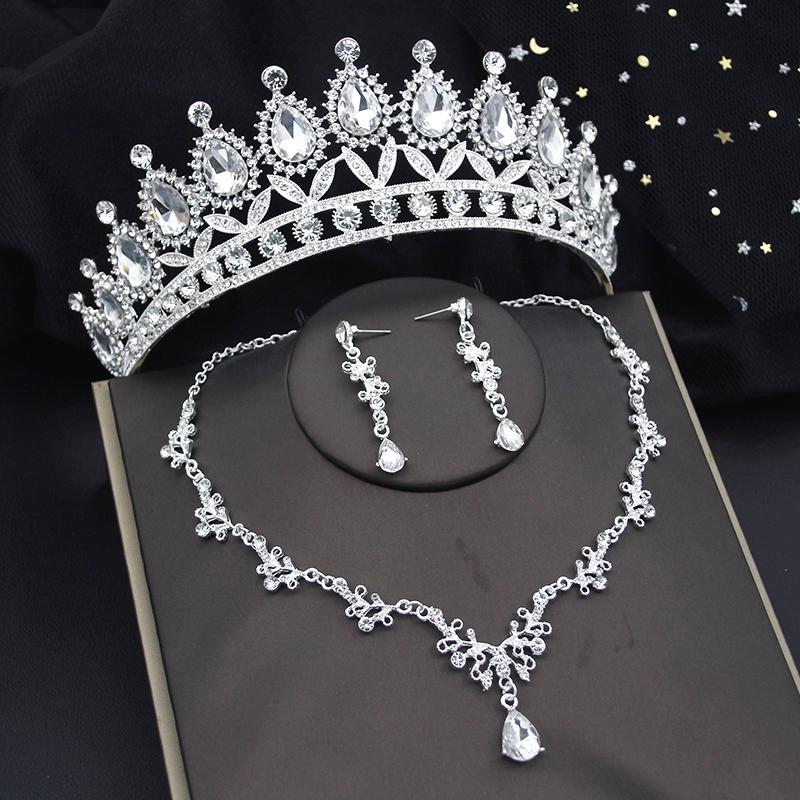Kvalitní sady korunek pro nevěstu pro ženy diadémy náhrdelník náušnice sada svatebních šatů soupravy svatebních kostýmů příslušenství