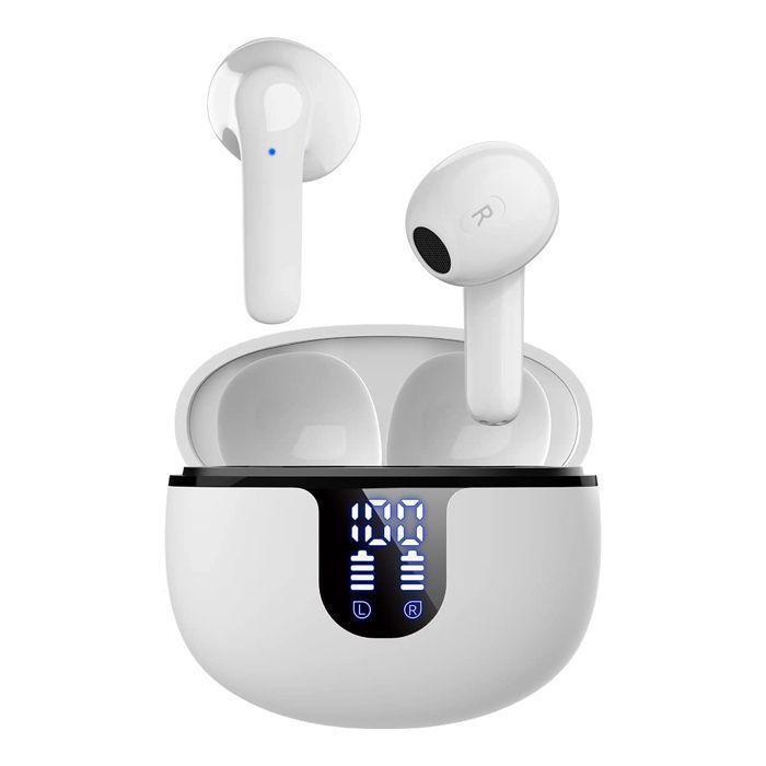 

OUTUOTWQ Навушники Bluetooth Бездротові 5.2 Hi-Fi Стереозвук Шумозаглушення ENC Водонепроникні Сенсорне керування для iOS Android, Білий