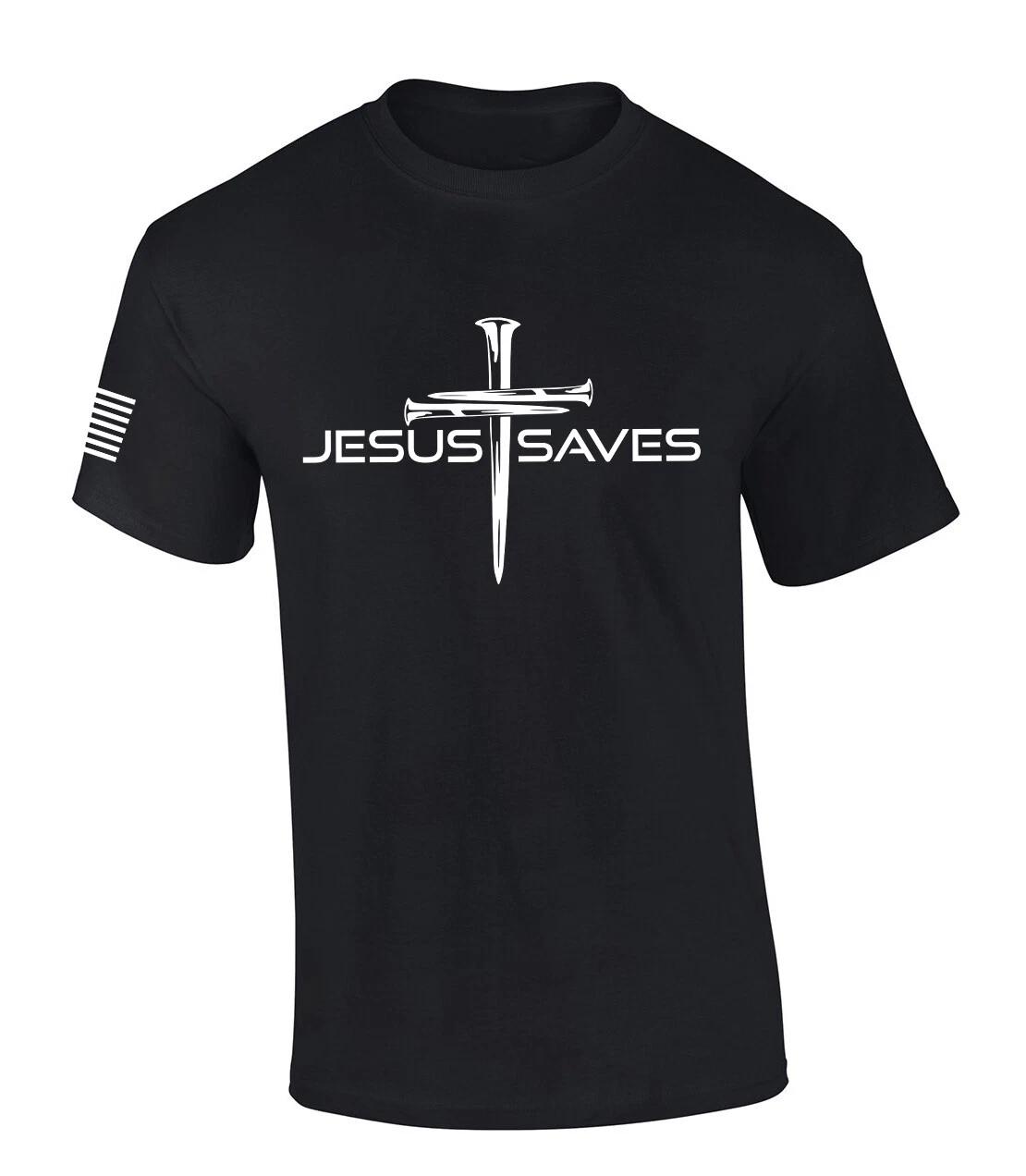 Mens Christian Shirt Nail Cross Jesus Saves Short Sleeve T-Shirt Graphic 4XL