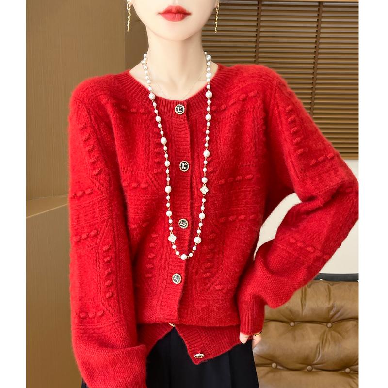 QingHe Cashmere Women's 30% Cashmere Cardigan - Soft & Warm Wool Blend Sweater