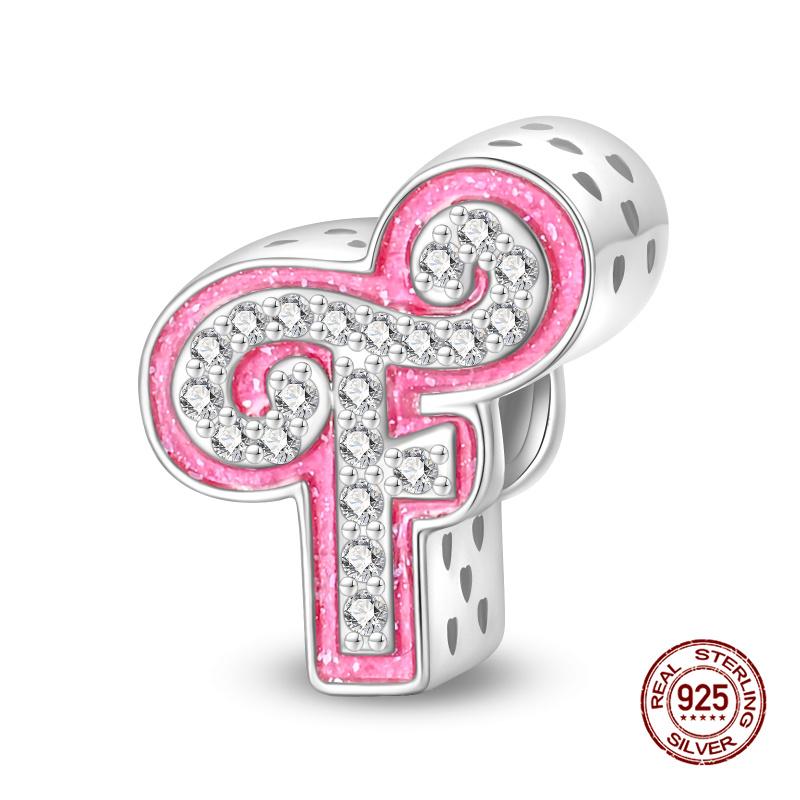 

New In 26 Pink Pave A- Z Alphabet Beads Copper Love Letter Charm Fit Original 3Mm Charms Bracelet Bangle Fine Jewelry Gifts