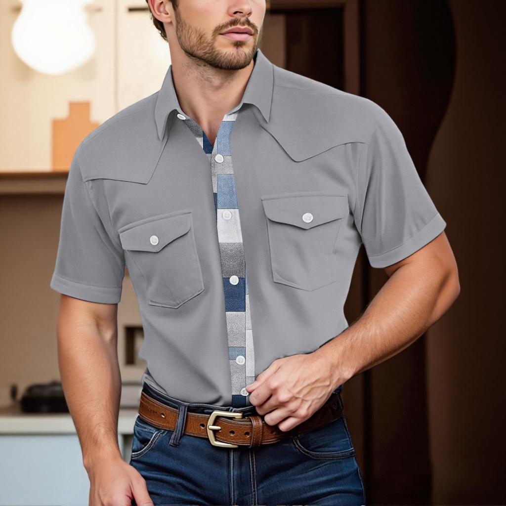Men'S Fashionable Lapel And Shoulder Length Short Sleeved Casual Top