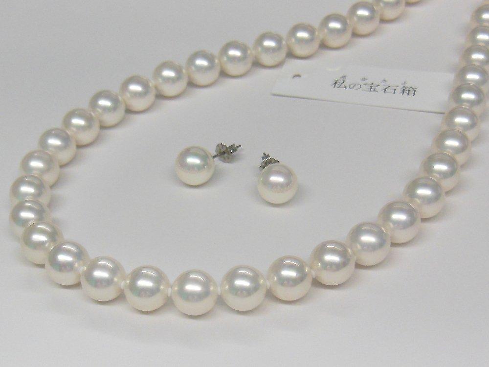 [Your and My Jewelry Box] Pearl Necklace, Akoya Pearl Necklace and Earrings Set  White Color 9mm 42cm Earrings Made in Japan [Gift Wrapped]