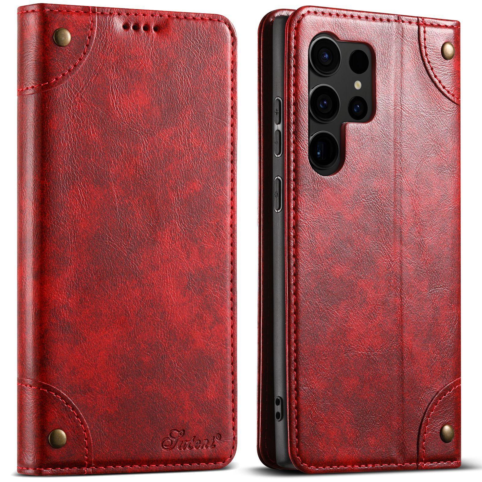 

Retro Flip Leather Wallet Phone Case for Samsung Galaxy S25 Ultra S24 Plus S23 S22 Note 20 Ultra Card Holder Stand Soft Shell Galaxy S24 Ultra красный