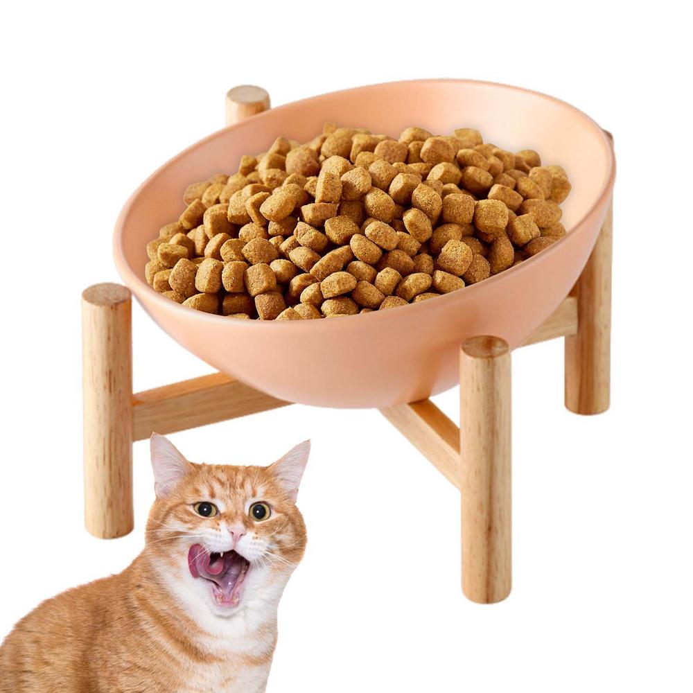 Raised Tilted Cat Bowl Spill Proof Ceramic Dog Dishes Anti Vomit Pet Bowl With Wood Stand Non Slip Dog Food Container For