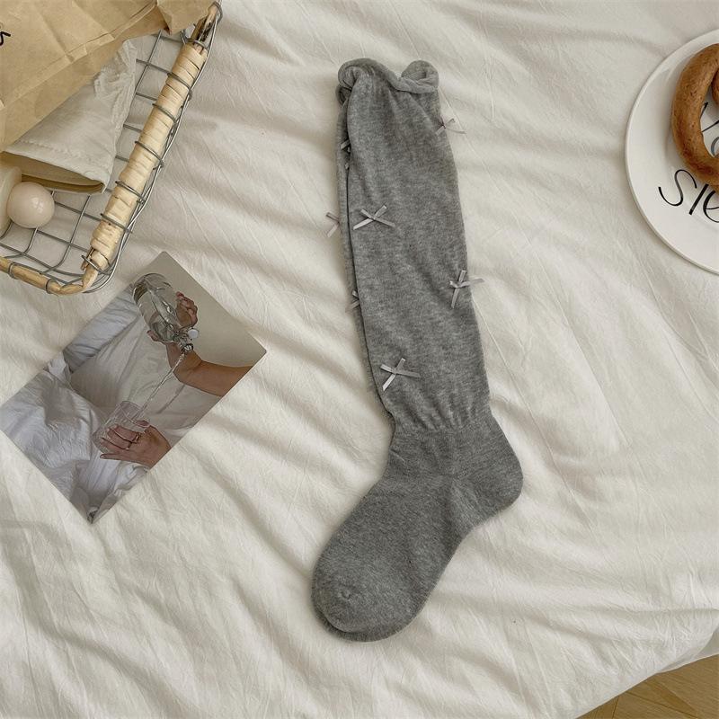 Ballet Style Bow Jk Lolita Socks Women Over Knee White Summer Calf Socks Piled Socks Pure Boneless Socks