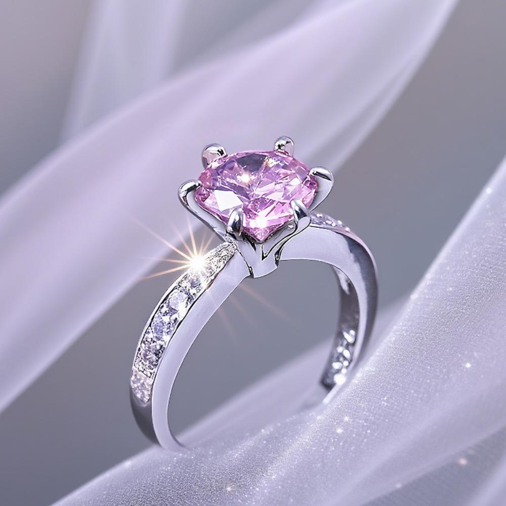 Romantic pink ring for women, bright cubic zirconia bridal wedding ring, simple and fashionable 6 розовый