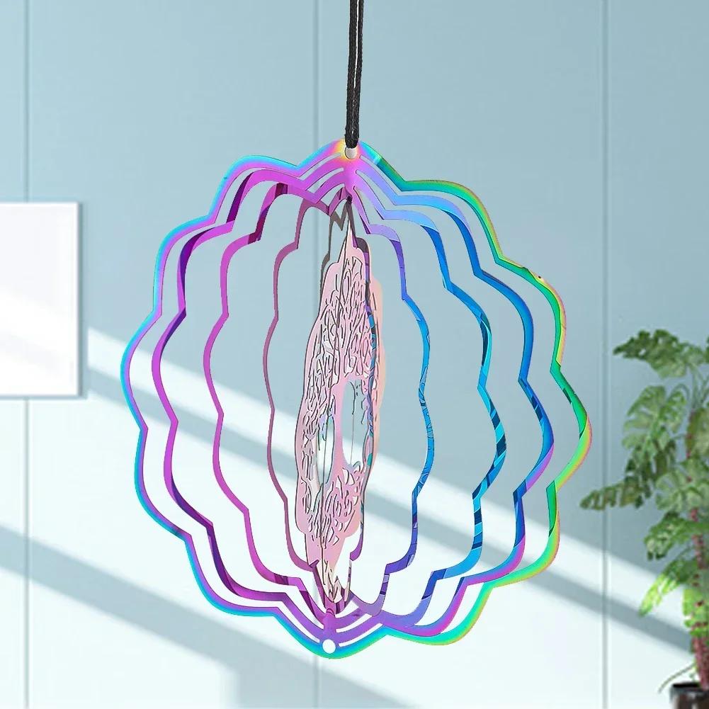 Gradient Color Tree of Life Wind Spinner Stainless Steel 3D Rotating Wind Chimes Catcher Pendant Home Decor Garden Bird Repeller