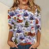 3/4 Sleeve Shirts For Women Print Christmas Tees Blouses Casual Plus Size Basic Tops Pullover