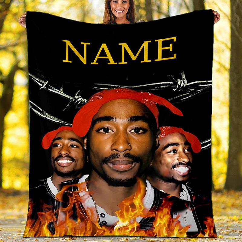 Customizable Rapper Throw Blanket – Personalized Name, All-Season Cozy Snug Blanket, Machine Washable, Personalized Blanket