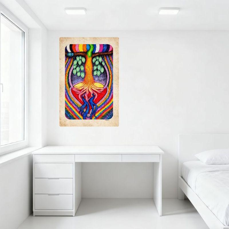 Whimsical Rainbow Tree Heart Roots Metal Tin Sign, Colorful Nature Symbol Art Decor for Home Wall, Bar, Cafe - 8x12 Inch Vintage