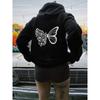 Women'S Fleece Shoulder Sleeve Sweater Letter Print Kangaroo Pocket Drawstring Butterfly Hoodie