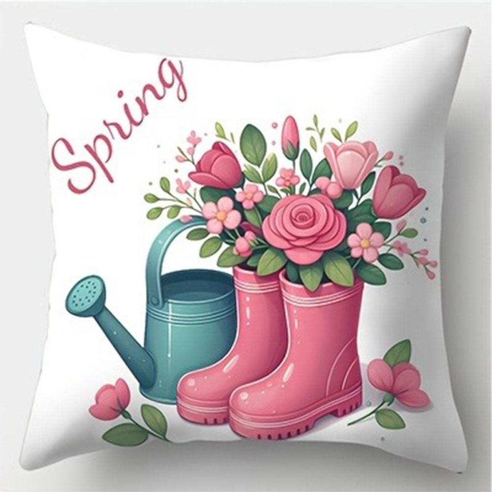 Pink and White Tulip Decorative Pillowcase PillowcaseBedroom Living Room Sofa Home Decor Polyester Cushion Cover with Zipper