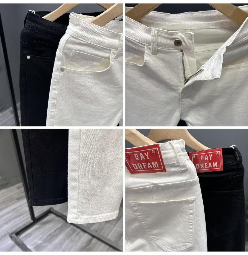 White Slim-Fit Korean Style Men's Nine-Point Casual Jeans