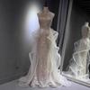 Silver and white bar mitzvah evening dress   new light luxury niche birthday engagement party sequined fishtail dress