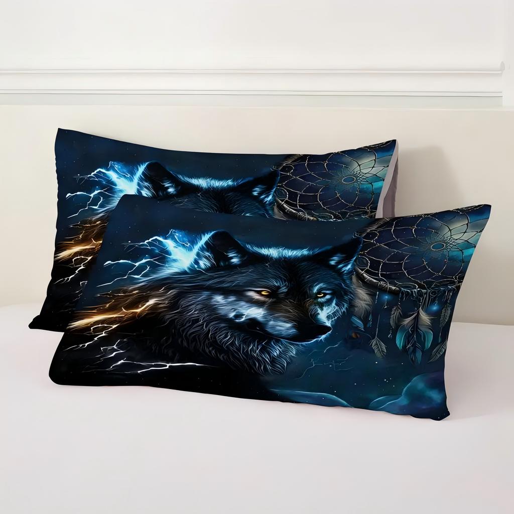 Wolf Dreamcatcher 3D Printed Cartoon Anime Wolf Duvet Comforter Polyester Soft Comfortable Dormitory  Bedroom Bedding Sheets Set