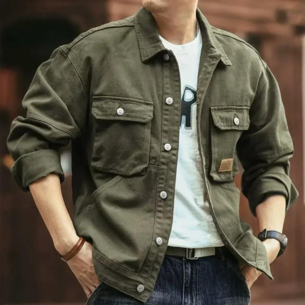 

Spring and Autumn Fashion Trend Solid Color Cargo Jacket Men s Casual Loose Comfortable High Quality Plus-Size Denim Coat S чорний