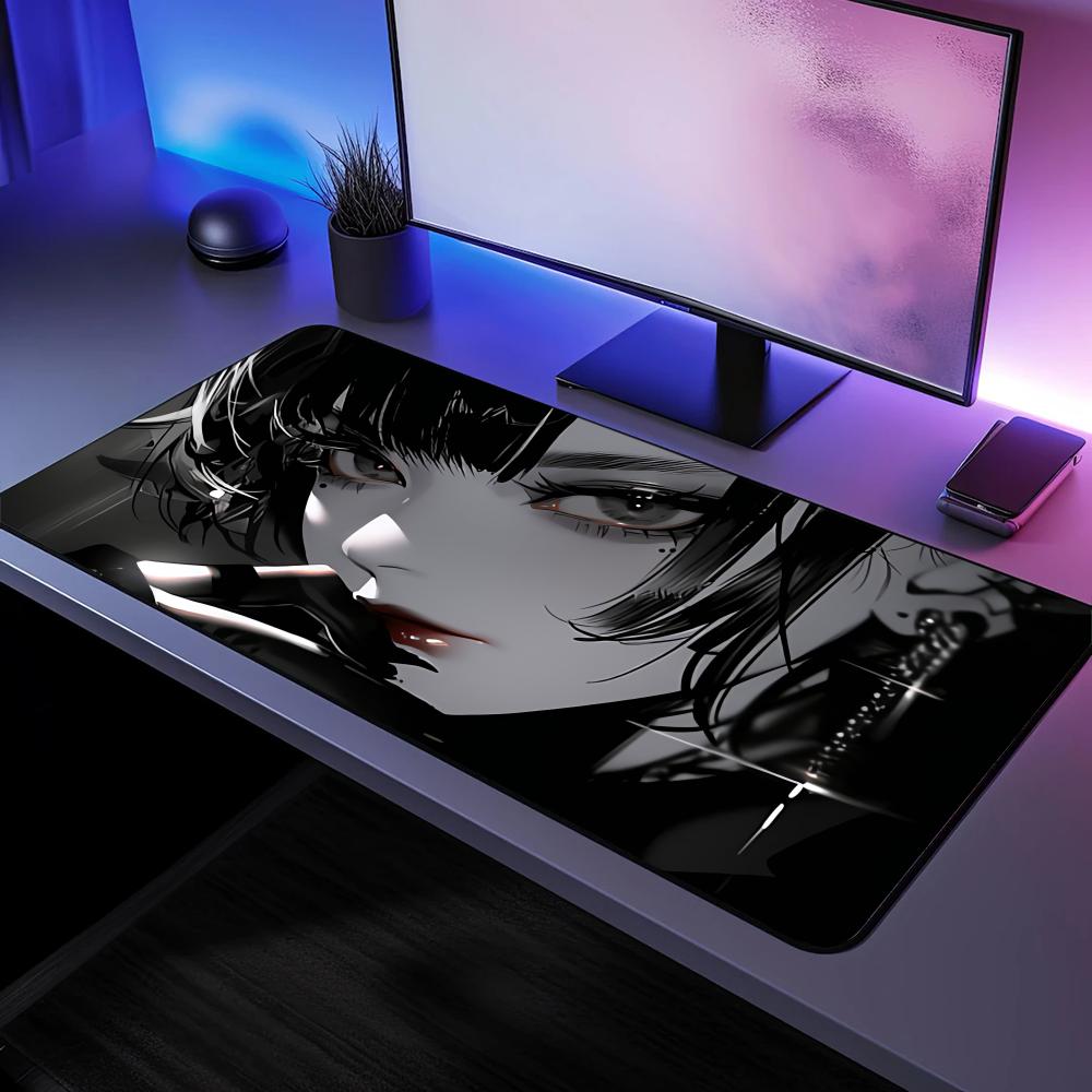 Black Cool Anime Girl MousePad Mouse Pad Large Computer Office Table Mats XXL Anti-slip Gaming Keyboard Mousepads Long Desk Mat