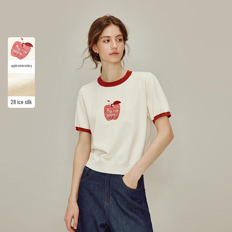 

Женский вязаный топ INMAN с круглым вырезом, коротким рукавом, вышивкой в виде яблока, из ледяного шелка L