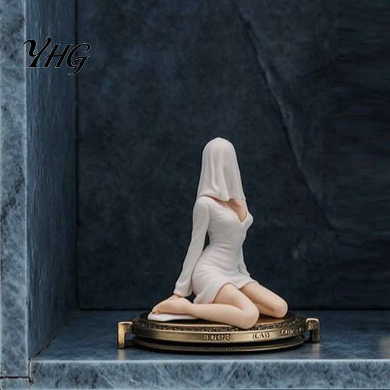 Hand Painted Car Decoration Halloween Faceless Ghost Girl Figurines, Spooky Lady Dashboard Cute Gift Ornament, Gothic Desktop Statue Decor for