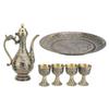 Turkish Tea Set Vintage Exquisite Luxurious Metal Teapot Tea Tray and 4 Cups Set for Home Bronze