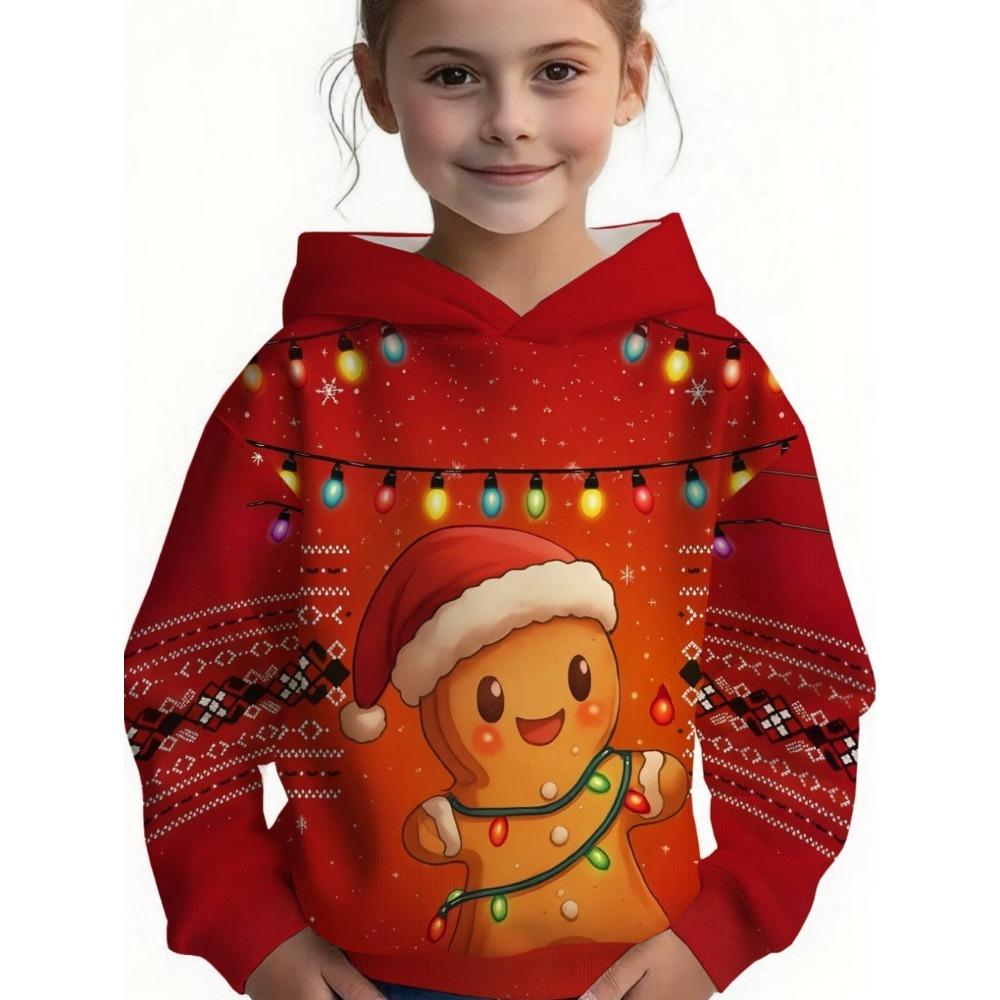 Child Sweatshirt Christmas Hoodie Cartoon Kawaii Santa Claus Print Sweatshirt for Girls Funny Holiday Party Clothes for Children