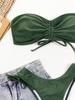 Women’s Solid Color Ruched Tankini Bathing Suit Drawstring Bandeau Bikini Swimwear Set, Two-Piece Tie-Side Swimsuit