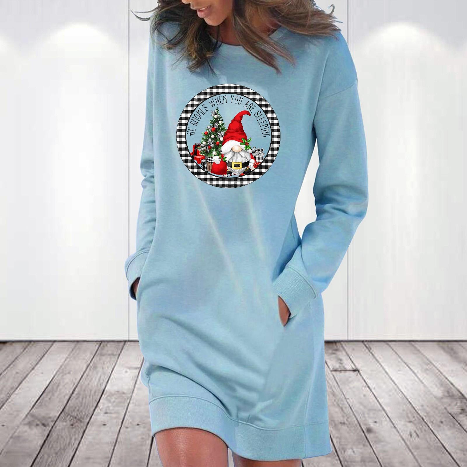 

Женское повседневное однотонное платье с длинным рукавом и круглым вырезом, карманом, с Рождеством