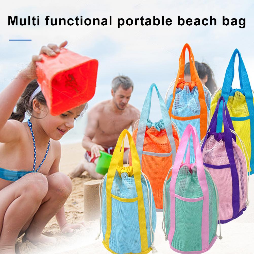Portable Beach Bag Hollow Mesh Quick Dry Beach Tote Foldable Mesh Swimming Bag For Children Beach Toy Baskets Storage Bag