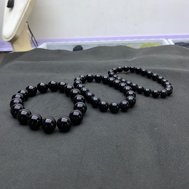 Natürliches Tektitglas Meteoritenarmband mit runden schwarzen Perlen