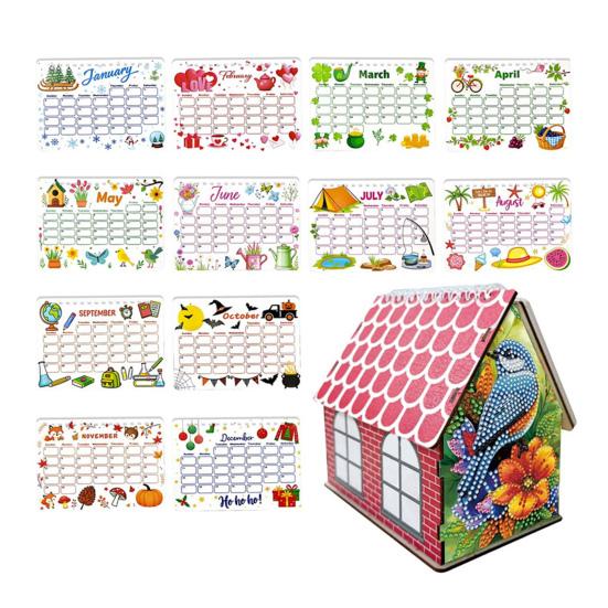DIY Desk Calendar 2026 Diamond Art Calendar Crafting Kit Cute House Tabletop Calendar Monthly Planner Decoration for Home Office Bedroom