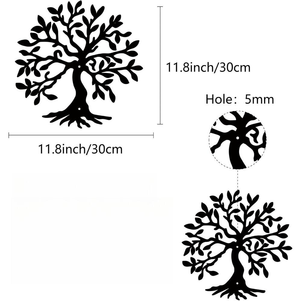 Tree of Life Black Metal Wall Art Rustic Iron Sculpture Home Decor Living Room Bedroom Decorative Hanging Ornament 12x12 Inch