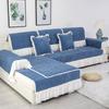 Winter Dark Green Solid Color Plush Lace Skirt Sofa Cushion Modern Simple Living Room Combination Sofa Cushion Cover