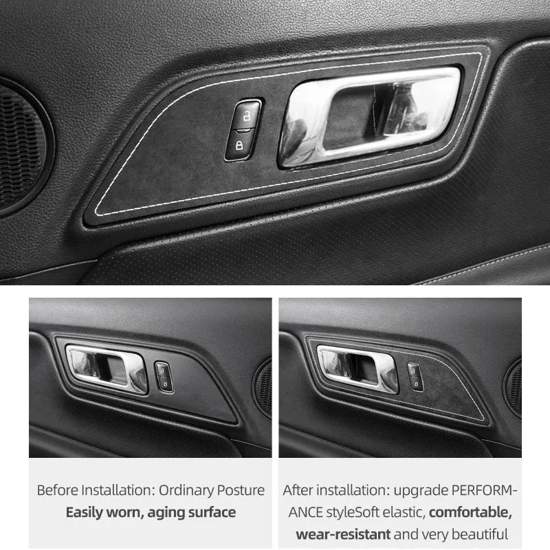 Betterhumz For Ford Mustang 2015-2023 Car Interior Door Pull Handle Switch Panel Made of Alcantara Trim Sticker Deco Accessories