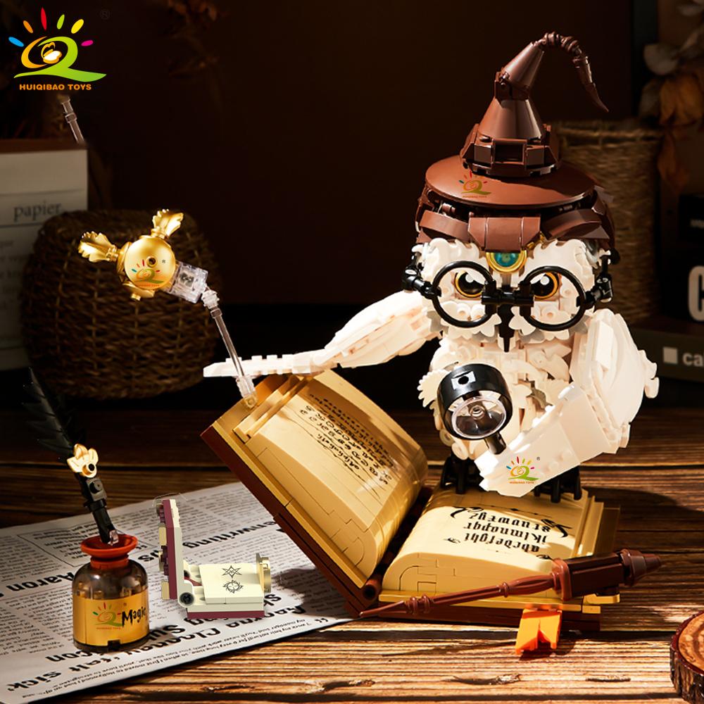 MOC Owl Doctor Magic Book with Lights Building Blocks Bricks Animal Models Boys Assembly Toys Kid DIY Home Desk Decor