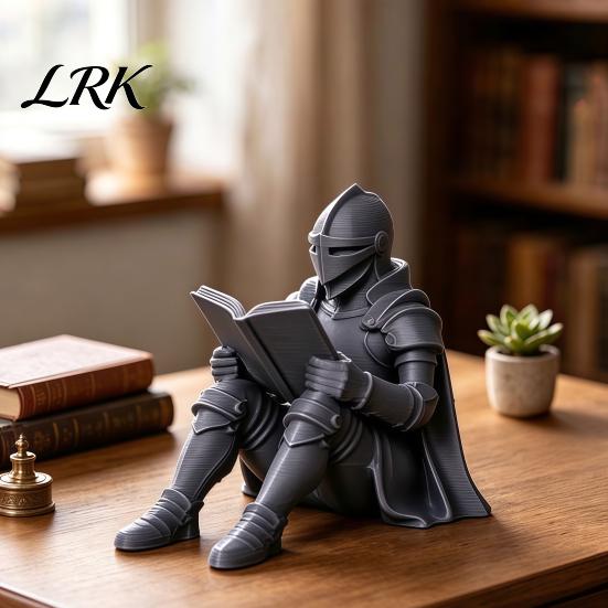 Stable Bookend for Shelves 3D Printed Medieval Knight Book Corner Ornament, Reading Figurine Retro Armor Statue Nook Decor, Creative Bookshelf, Lover