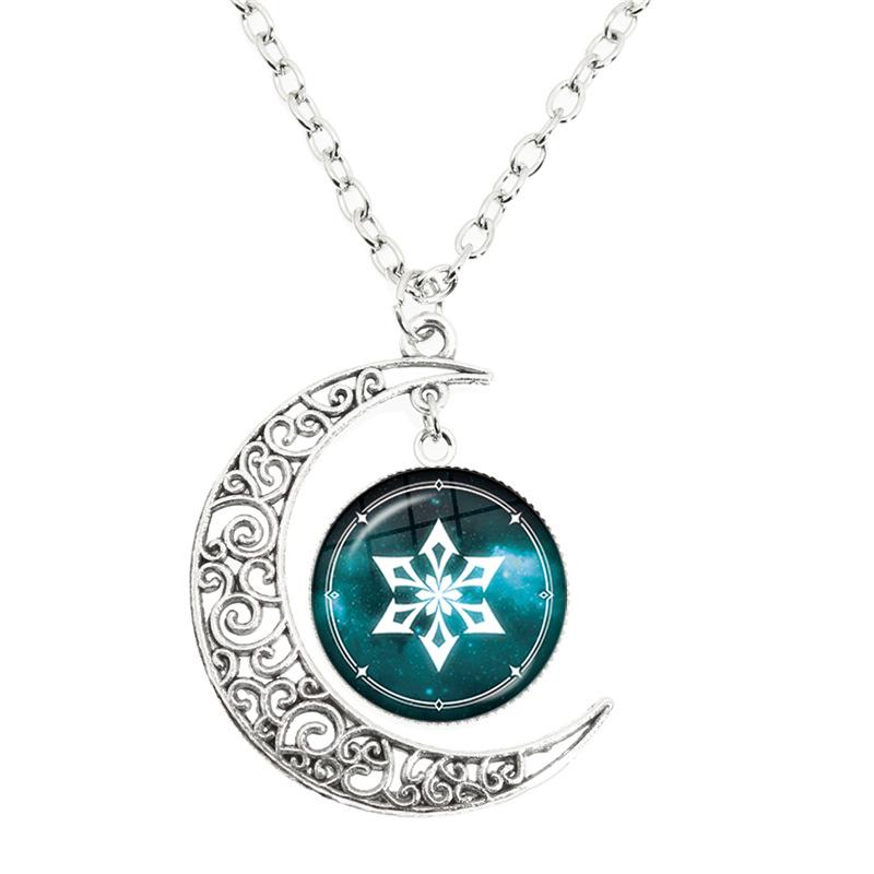 Genshin Impact Moon Necklace 7 Element Weapons Pendant Jewelry for Men Women Game Fans Gift
