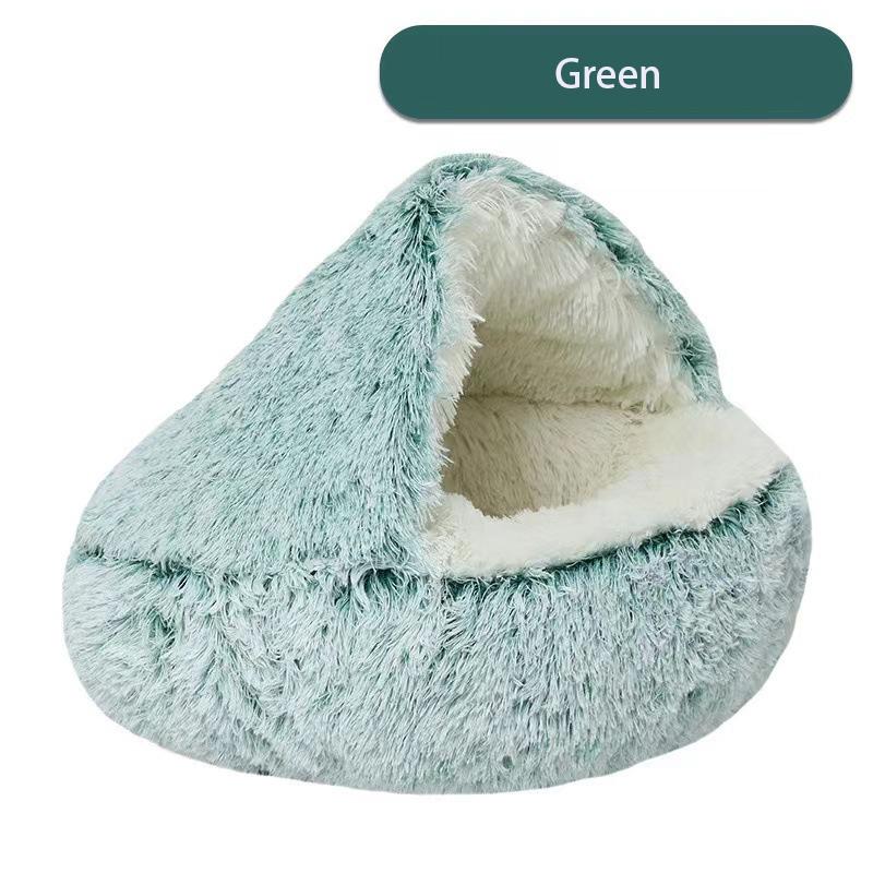 2 in 1 Soft Long Plush Pet Bed with Cover Semi-enclosed Round Warm Comfortable Dog Cat Sleep Nest Kitten Supplies