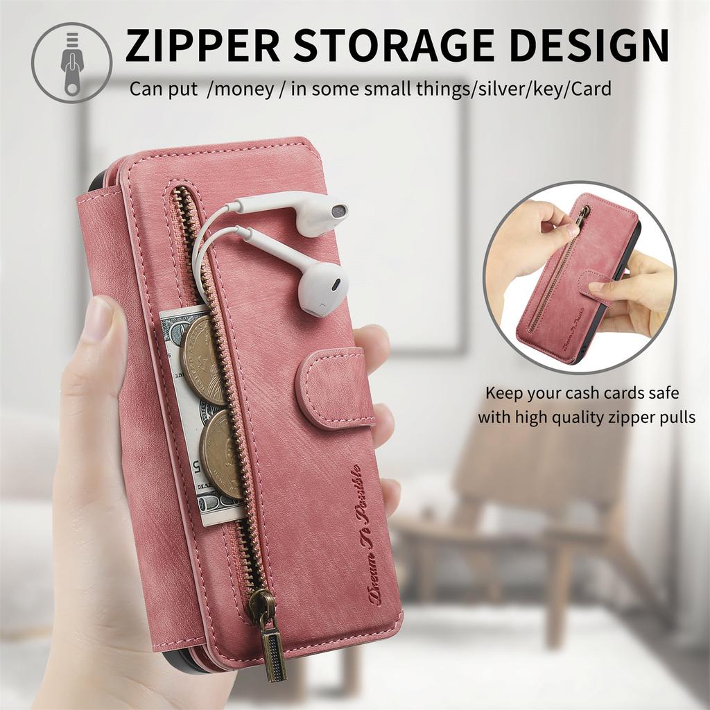 Luxury Zipper Cards Solt Wallet Leather Flip Case For iPhone 16 Pro Max 15 Plus 14 13 12 11 Ring Holder Purse Bag Cover Fundas